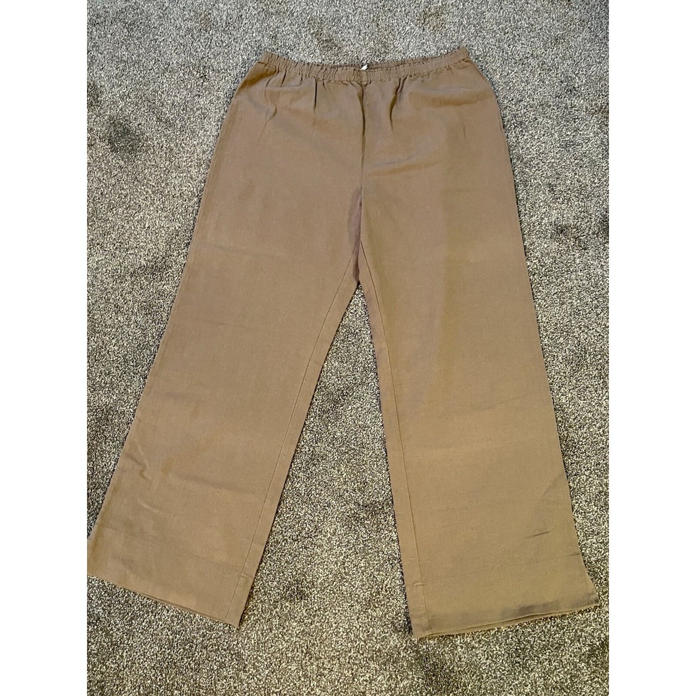 Soft Surroundings Pants Women's Large Pull On Elastic Waist Taupe Brown Wide Leg